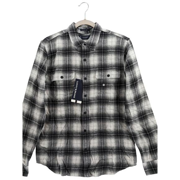 Lucky Brand Flannel Shirt S Black Plaid 7MS4000‎ Humboldt Woven Western Classic - Picture 2 of 11